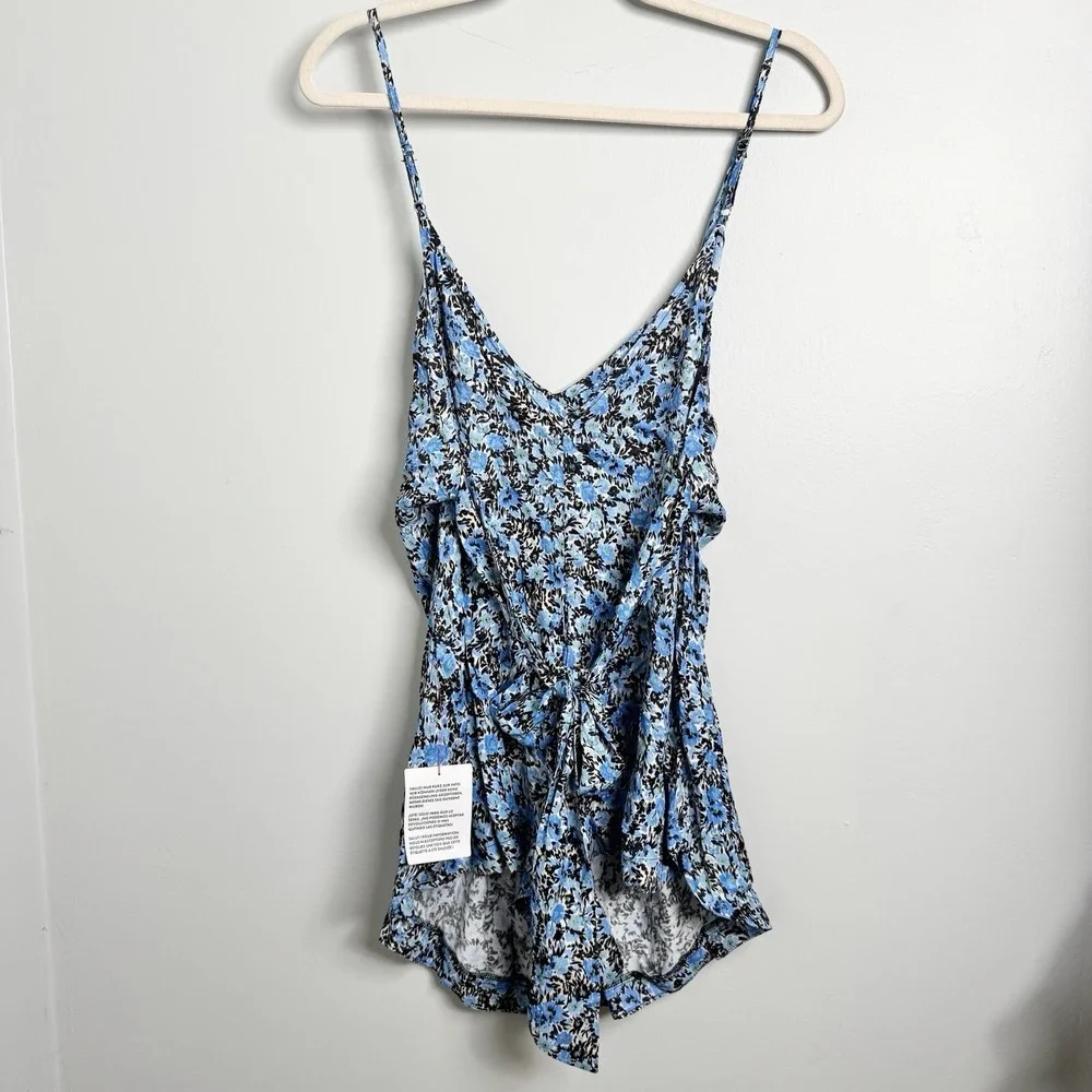 Topshop Blue Grunge Floral Shorts Romper Sleeveless V Neck Tie Back New Womens 6
